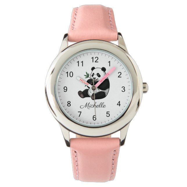 Persoonlijke knuffel panda met groene bamboe horloge (Voorkant)
