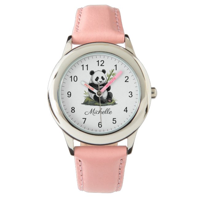 Persoonlijke knuffel panda met groene bamboe horloge (Voorkant)