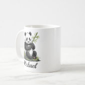 Persoonlijke knuffel panda met groene bamboe koffiemok (Voorkant links)