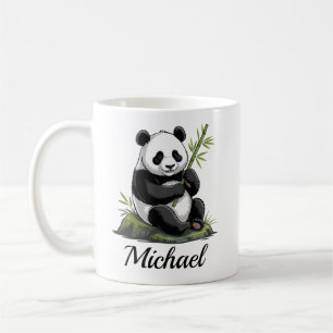 Persoonlijke knuffel panda met groene bamboe koffiemok