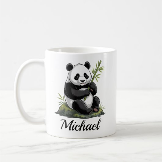 Persoonlijke knuffel panda met groene bamboe koffiemok (Links)