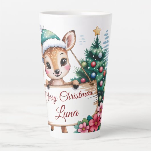 Persoonlijke Knuffel Ree Kabouter Prettig Kerstfee Latte Mok (Voorkant)