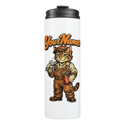 Persoonlijke Knuffel Tabby Kat Monteur Thermosbeker (Voorkant)