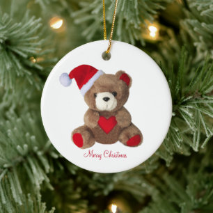 Persoonlijke knuffelbare teddybeer op wit keramisch ornament
