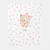 Persoonlijke knuffelbeer met roze harten fleece deken (Voorkant)
