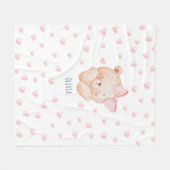 Persoonlijke knuffelbeer met roze harten fleece deken (Voorkant (Horizontaal))