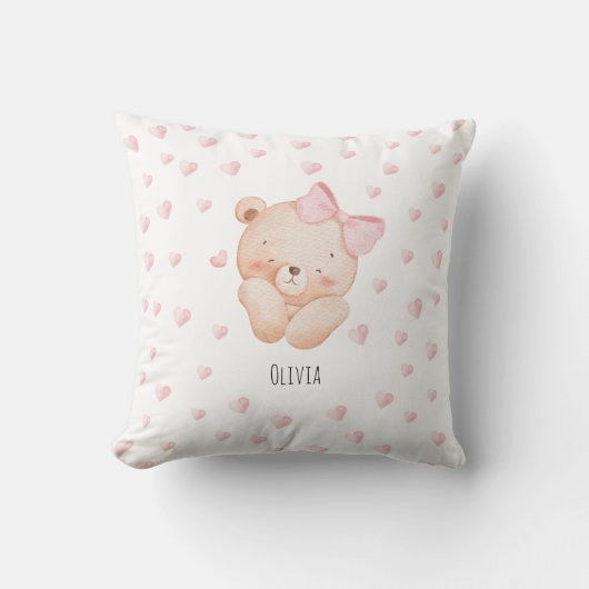 Persoonlijke knuffelbeer met roze harten kussen (Voorkant)