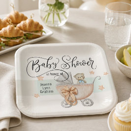 Persoonlijke knuffelbeer voor babyfeestje papieren bordje