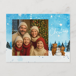 Persoonlijke knuffelberen die een sneeuwman bouwen briefkaart
