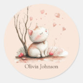 Persoonlijke knuffelkat met harten ronde sticker (Voorkant)