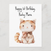 Persoonlijke knuffelkat voor eerste verjaardag briefkaart (Voorkant)