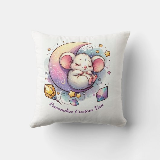 Persoonlijke knuffelmuis slapend op een halve maan kussen (Achterkant)