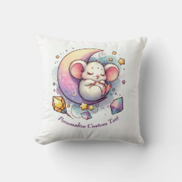 Persoonlijke knuffelmuis slapend op een halve maan kussen