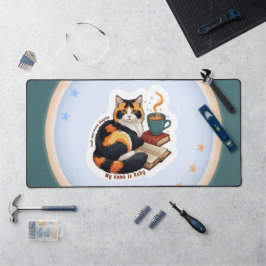 Persoonlijke knusse calico kat grote turquoise bur bureaumat