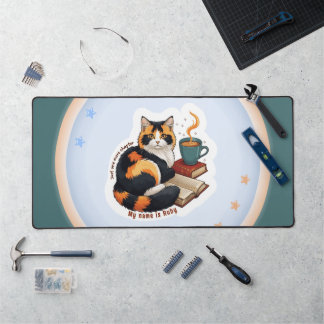 Persoonlijke knusse calico kat grote turquoise bur bureaumat