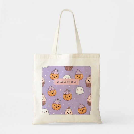 Persoonlijke knusse herfst Halloween pompoen cupca Tote Bag (Voorkant)