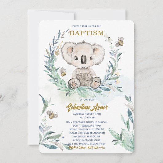 Persoonlijke Koala Doop Template Kaart (Voorkant)
