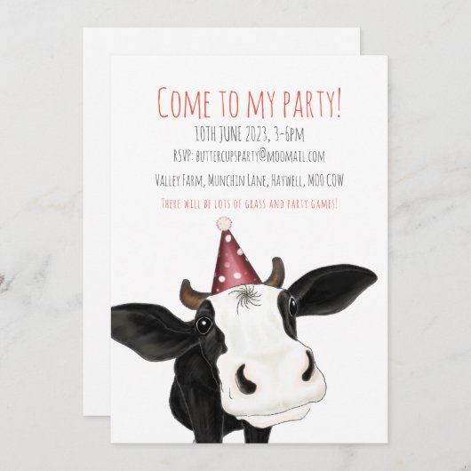 Persoonlijke koe feest uitnodiging (Voorkant / Achterkant)