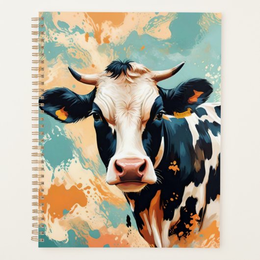 Persoonlijke Koe Portret Kleurensplash Planner (Voorkant)