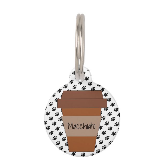 Persoonlijke koffiebeker op zwarte pagina's huisdierpenning (Voorkant)