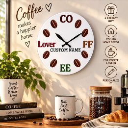 Persoonlijke koffieboon wandklok cadeau