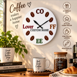 Persoonlijke koffieboon wandklok cadeau