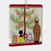 Persoonlijke koffiebruine paarden en Kitten met Ke Keramisch Ornament (Rechts)