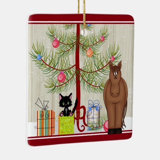 Persoonlijke koffiebruine paarden en Kitten met Ke Keramisch Ornament (Rechts)