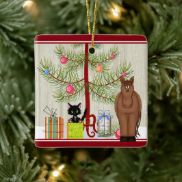 Persoonlijke koffiebruine paarden en Kitten met Ke Keramisch Ornament