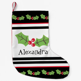 Persoonlijke koffieholly en bessen kleine kerstsok