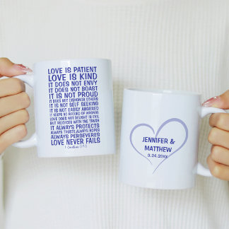 Persoonlijke koffiemok 'Liefde Faalt Nooit'