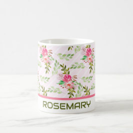 Persoonlijke koffiemok met bloemen en bladeren