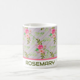 Persoonlijke koffiemok met bloemen en bladeren