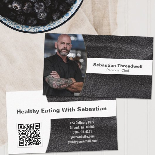 Persoonlijke Kok Lederen Aangepaste Foto QR Code Visitekaartje