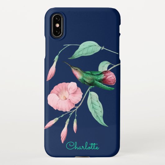 Persoonlijke Kolibrie Bloem Naam Toevoegen iPhone Hoesje (Achterkant)