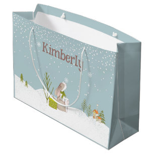 Persoonlijke Konijn in de Sneeuw Kerst Groot Cadeauzakje