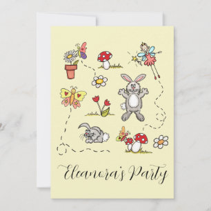 Persoonlijke konijnen, vlinders, bloemen en feeën kaart