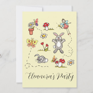Persoonlijke konijnen, vlinders, bloemen en feeën kaart