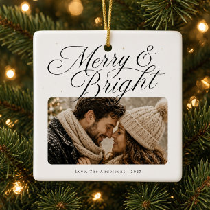 Persoonlijke koppel foto Kerst Merry & Bright Keramisch Ornament
