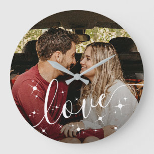 Persoonlijke koppel foto liefde script glans grote klok