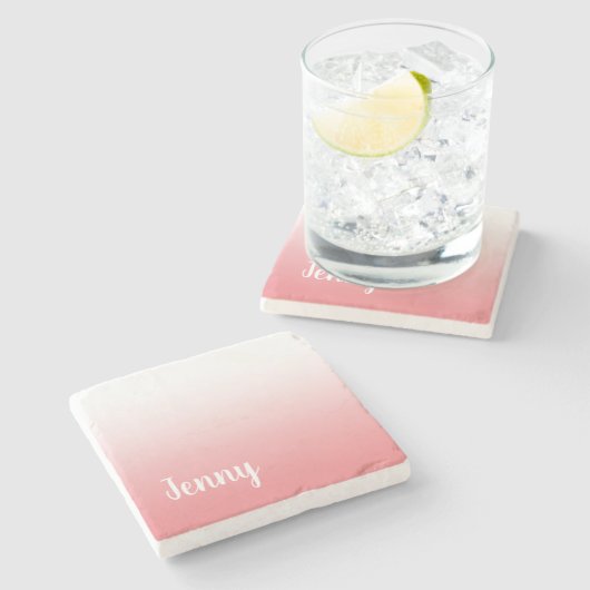 Persoonlijke koraal en witte ombre stenen onderzetter (Zijkant)