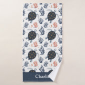Persoonlijke koraalseeschildpad badhanddoek (Badhanddoek)