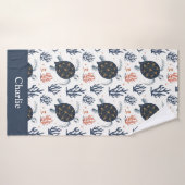 Persoonlijke koraalseeschildpad badhanddoek (Badhanddoek)