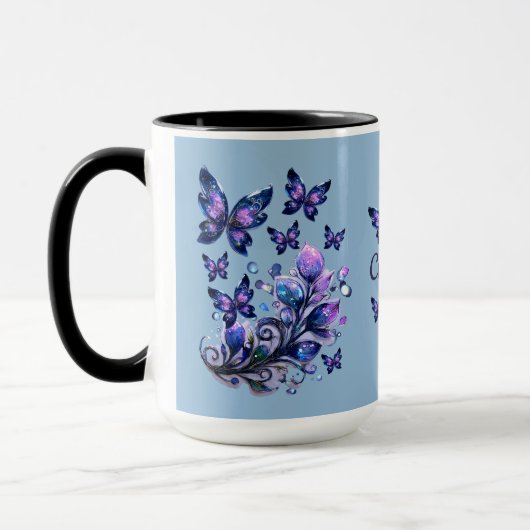 Persoonlijke Kosmische Vlinders Blauw Mok (Links)