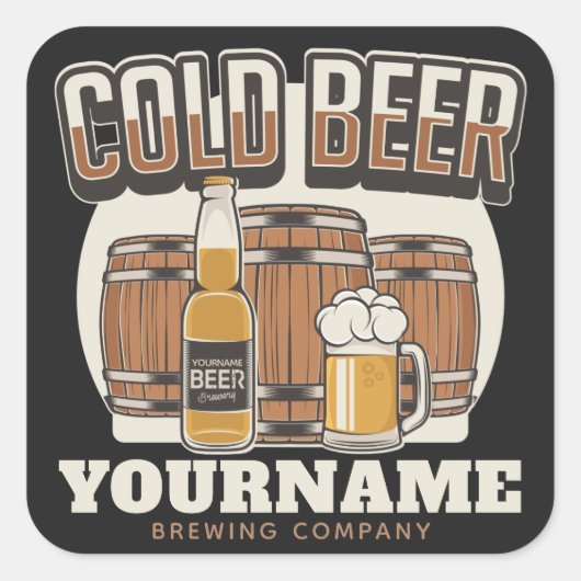 Persoonlijke Koude Bier Eiken Vat Brouwerij Brouwe Vierkante Sticker (Voorkant)