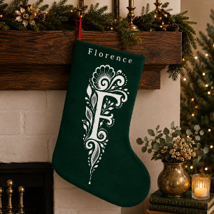 Persoonlijke Kous met Botanisch Monogram Letter F Kleine Kerstsok