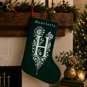 Persoonlijke Kous met Botanisch Monogram Letter H Kleine Kerstsok