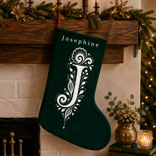 Persoonlijke Kous met Botanisch Monogram Letter J Kleine Kerstsok