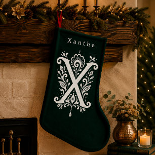 Persoonlijke Kous met Botanisch Monogram Letter X Kleine Kerstsok