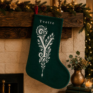 Persoonlijke Kous met Botanisch Monogram Letter Y Kleine Kerstsok